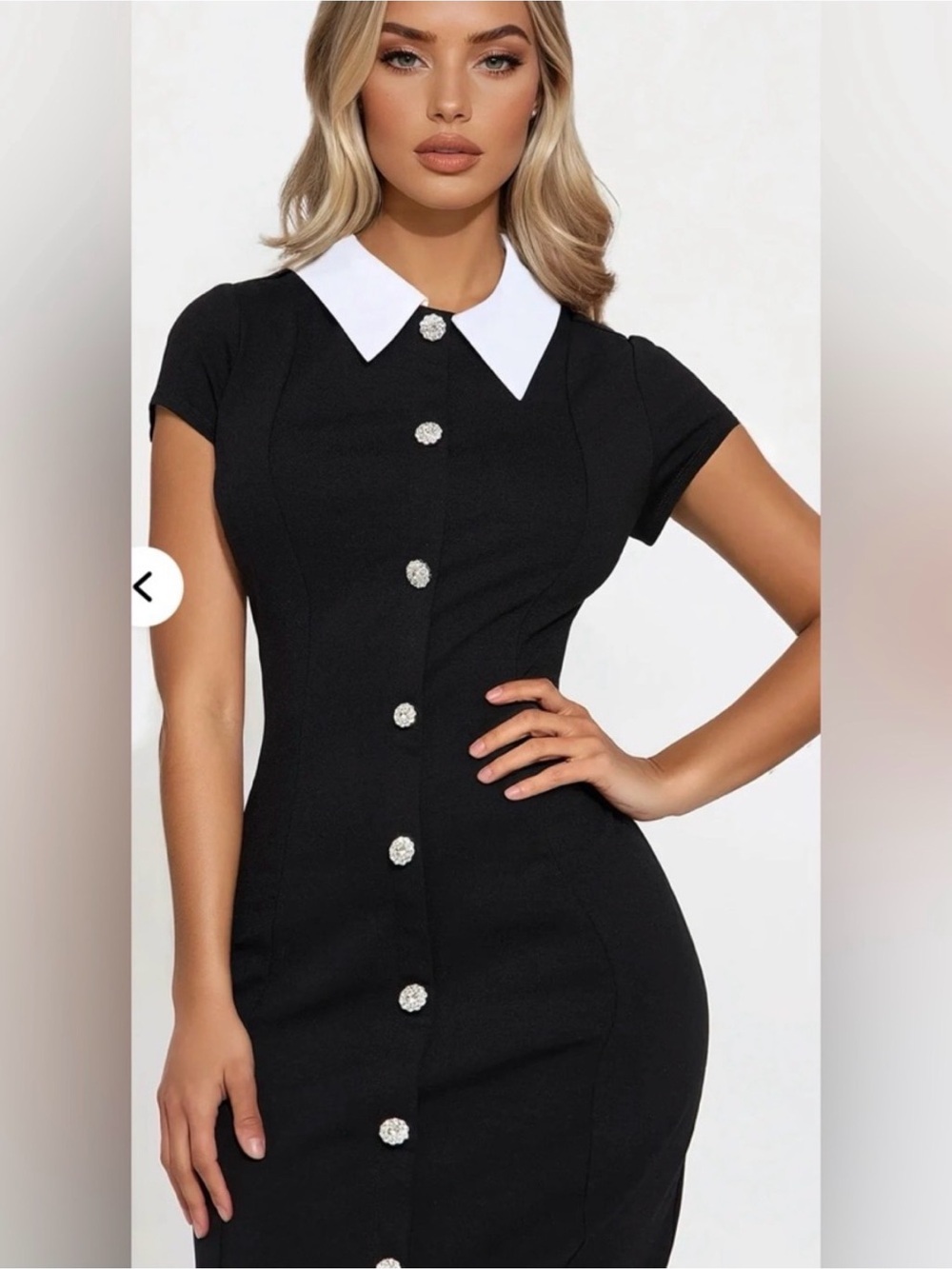 Fashion Nova Black Midi Dress with White Collar - Picture 3 of 3